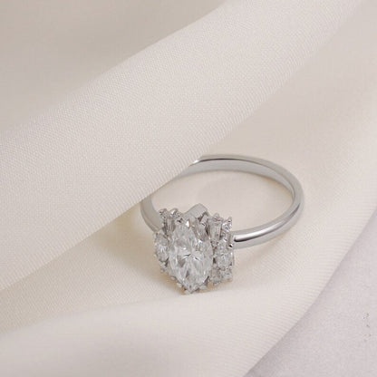 Stunning 1.0 - 2.0 CT Marquise Moissanite Engagement Ring with Cluster Design 2
