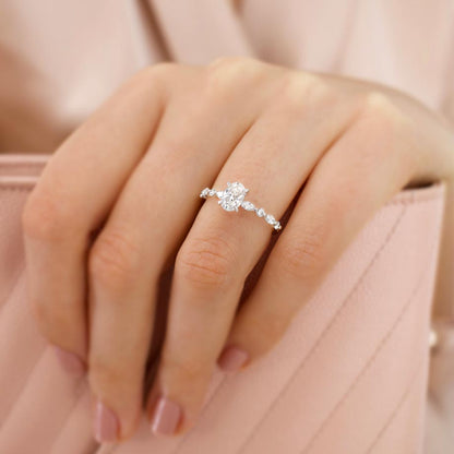 0.9 CT Oval Pave Lab Grown Diamond Engagement Ring