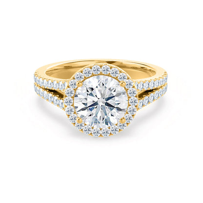 1 CT Round Halo, Pave Split Shank Lab Grown Diamond Engagement Ring