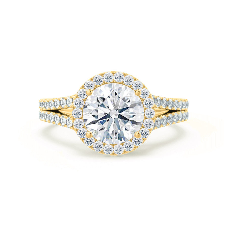 1 CT Round Halo, Pave Split Shank Lab Grown Diamond Engagement Ring