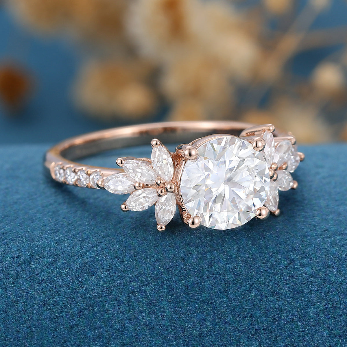 1.1 CT Round Cluster Lab Grown Diamond Engagement Ring