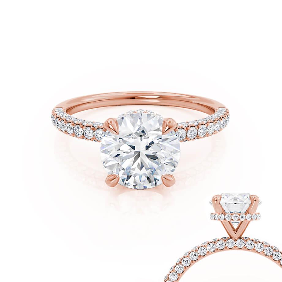 1.5 CT Round Hidden Halo & Pave Lab Grown Diamond Engagement Ring