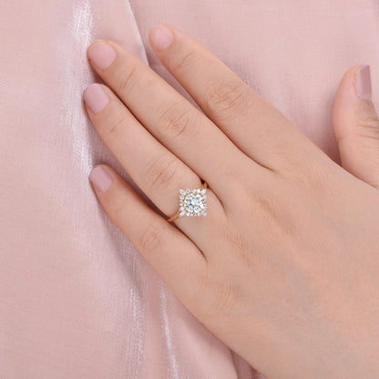 1.8 CT Round Cluster Lab Grown Diamond Engagement Ring