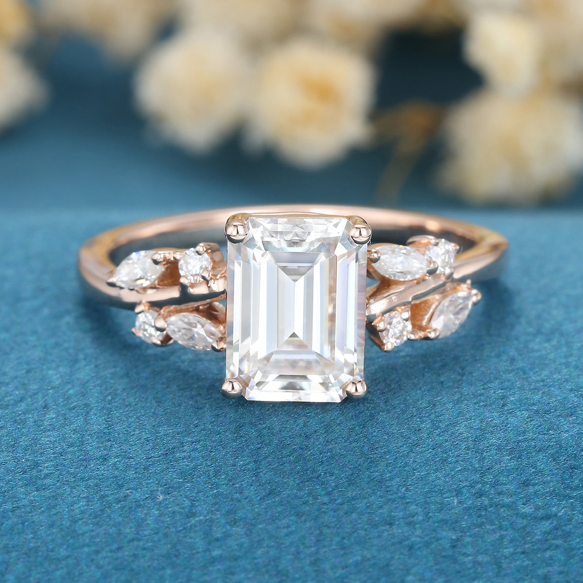 1.6 CT Emerald Cluster Lab Grown Diamond Engagement Ring