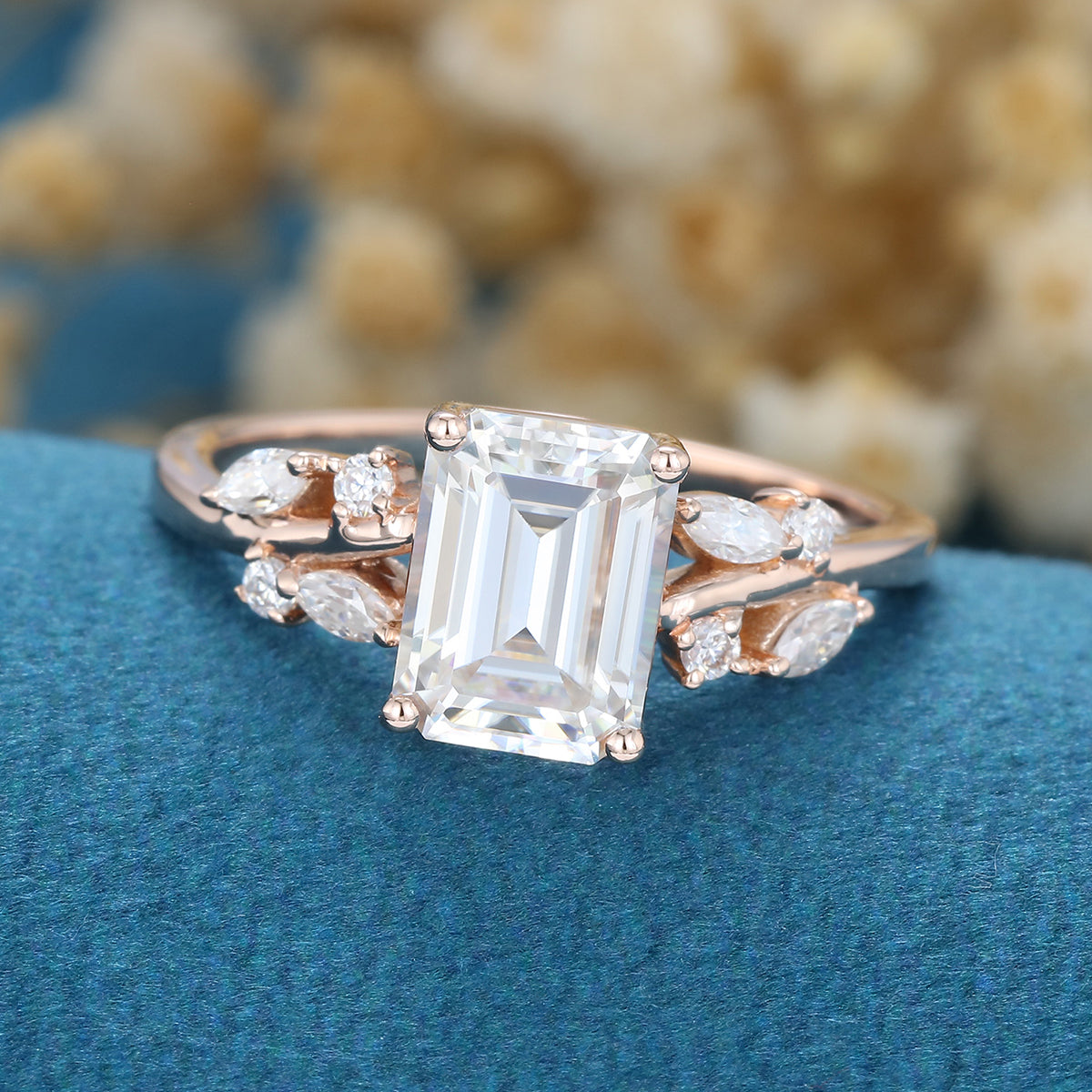 1.6 CT Emerald Cluster Lab Grown Diamond Engagement Ring