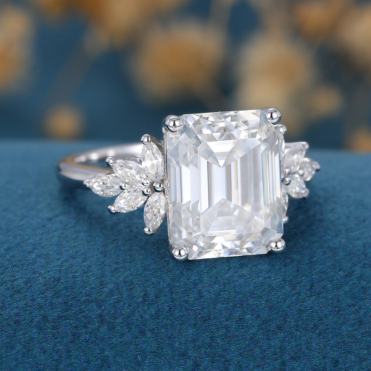 3 CT Emerald Cluster Lab Grown Diamond Engagement Ring