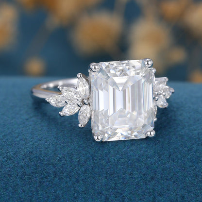 3 CT Emerald Cluster Lab Grown Diamond Engagement Ring