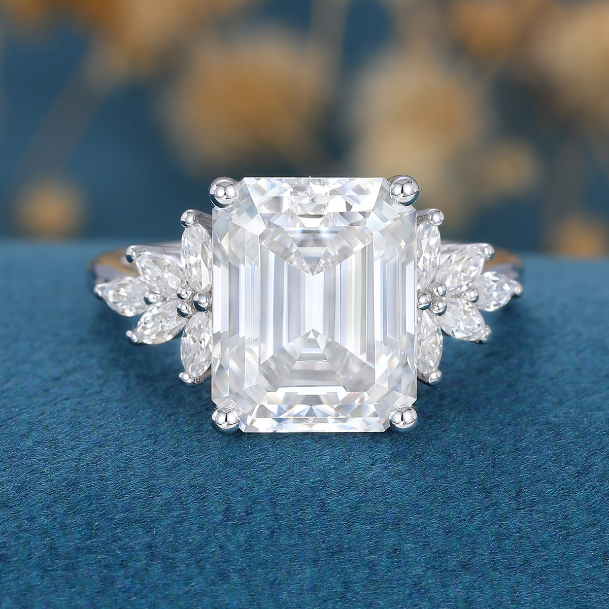 3 CT Emerald Cluster Lab Grown Diamond Engagement Ring