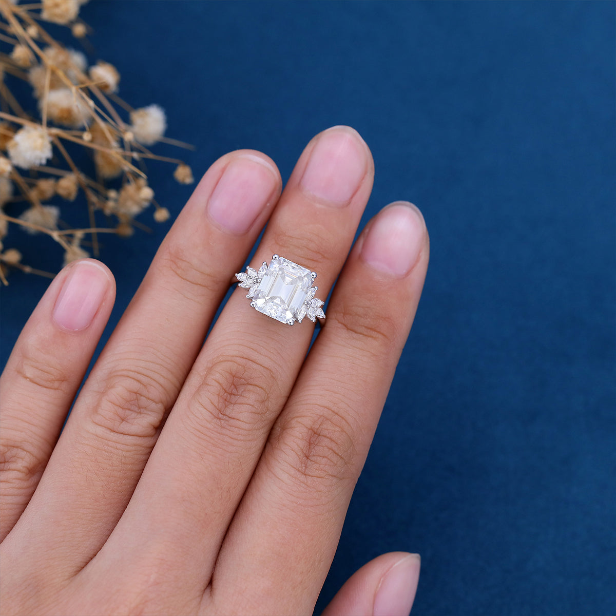 3 CT Emerald Cluster Lab Grown Diamond Engagement Ring