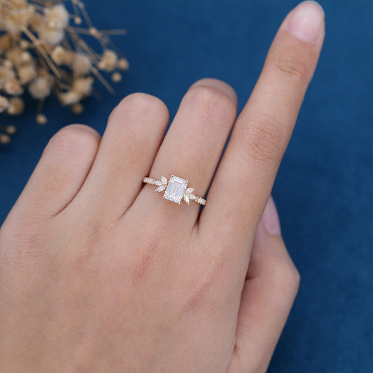 0.92 CT Emerald Cluster Lab Grown Diamond Engagement Ring