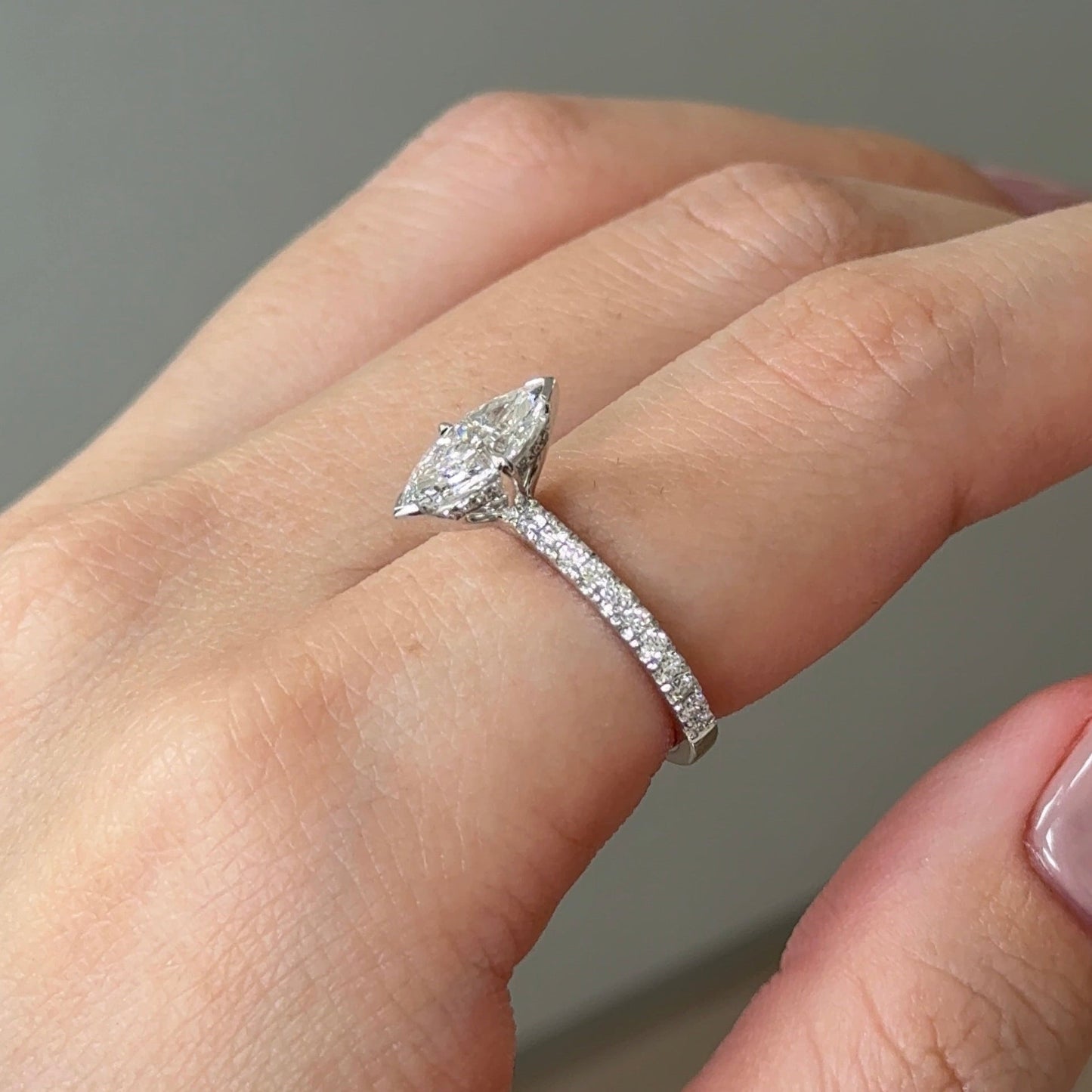 1.02 CT Marquise Pave Moissanite Engagement Ring