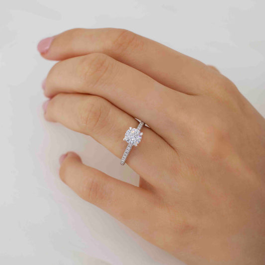 1 CT Round Pave Lab Grown Diamond Engagement Ring