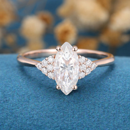 0.9 CT Marquise Cluster Lab Grown Diamond Engagement Ring