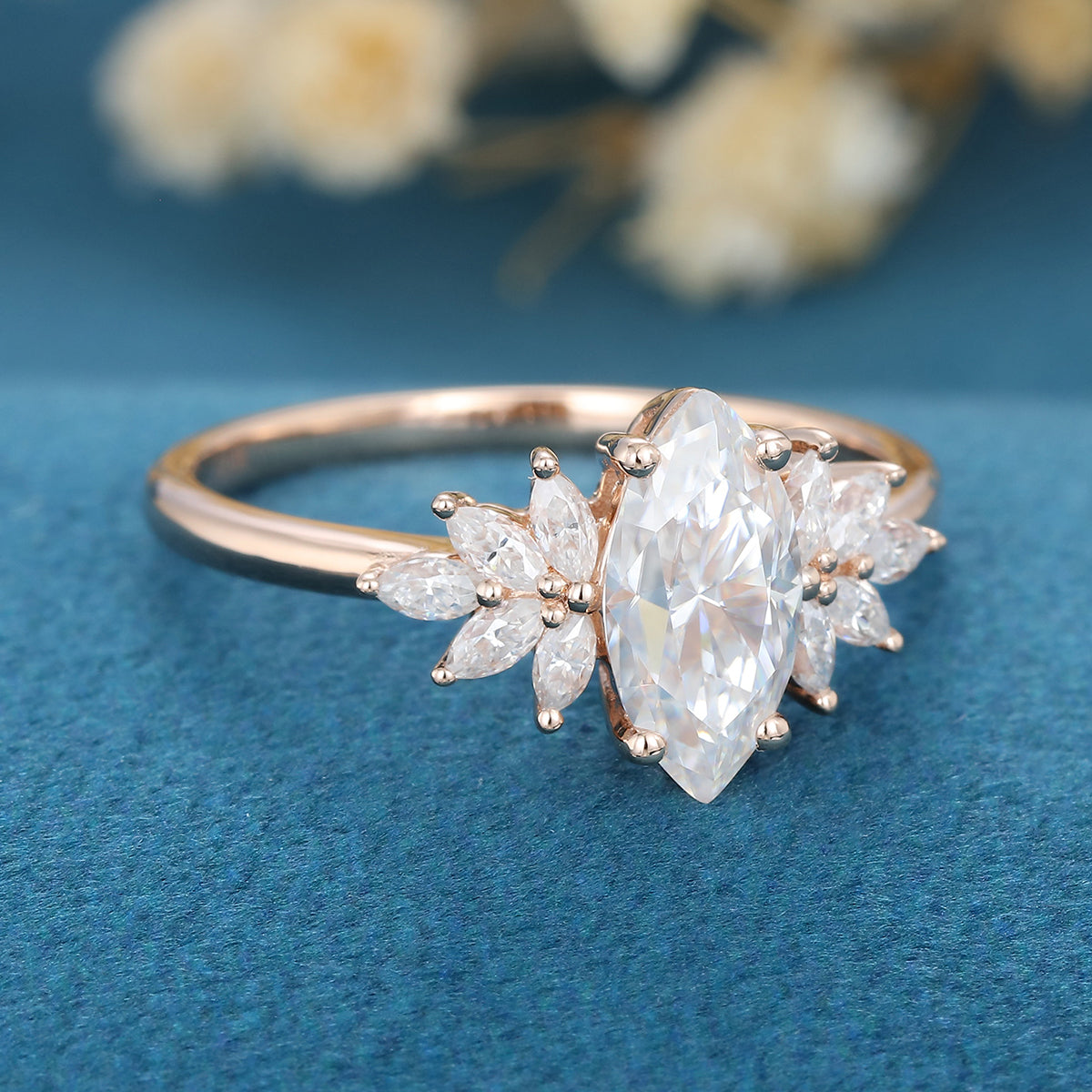 0.9 CT Marquise Cluster Lab Grown Diamond Engagement Ring