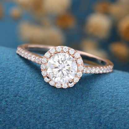 0.68 CT Round Halo & Pave Lab Grown Diamond Engagement Ring
