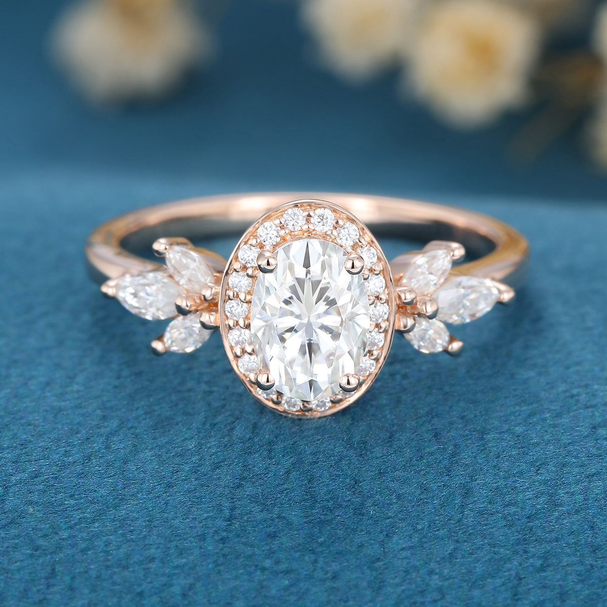 1.33 CT Oval Cluster Lab Grown Diamond Engagement Ring