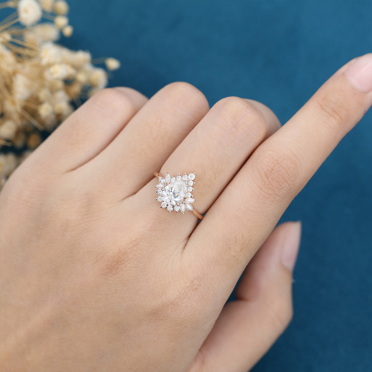 1 CT Pear Cluster Lab Grown Diamond Engagement Ring