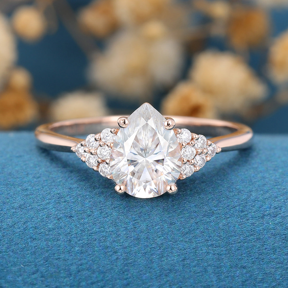 1 CT Pear Cluster Lab Grown Diamond Engagement Ring