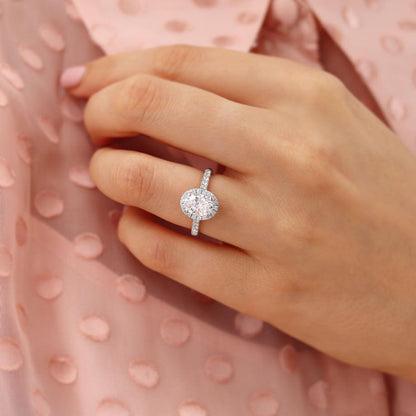 1.5 CT Oval Halo & Pave Lab Grown Diamond Engagement Ring