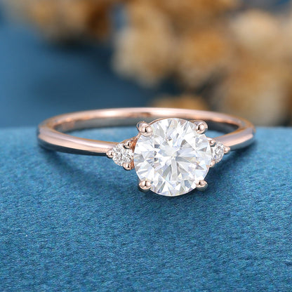 0.88 CT Round Three Stone Lab Grown Diamond Engagement Ring