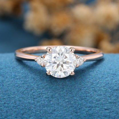 0.88 CT Round Three Stone Lab Grown Diamond Engagement Ring
