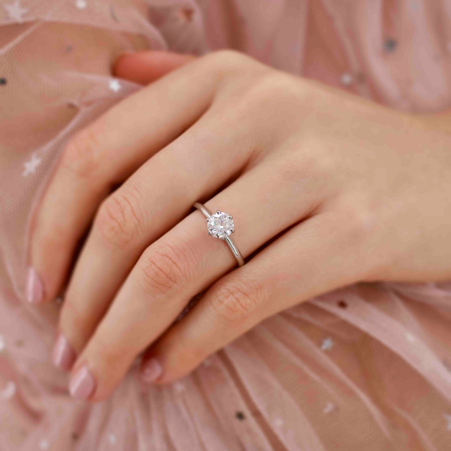 1.5 CT Round Pave Lab Grown Diamond Engagement Ring