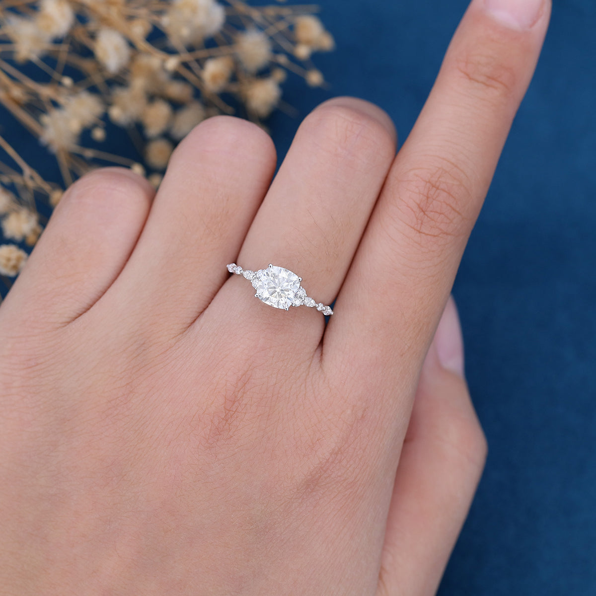 1.21 CT Cushion Cluster Lab Grown Diamond Engagement Ring