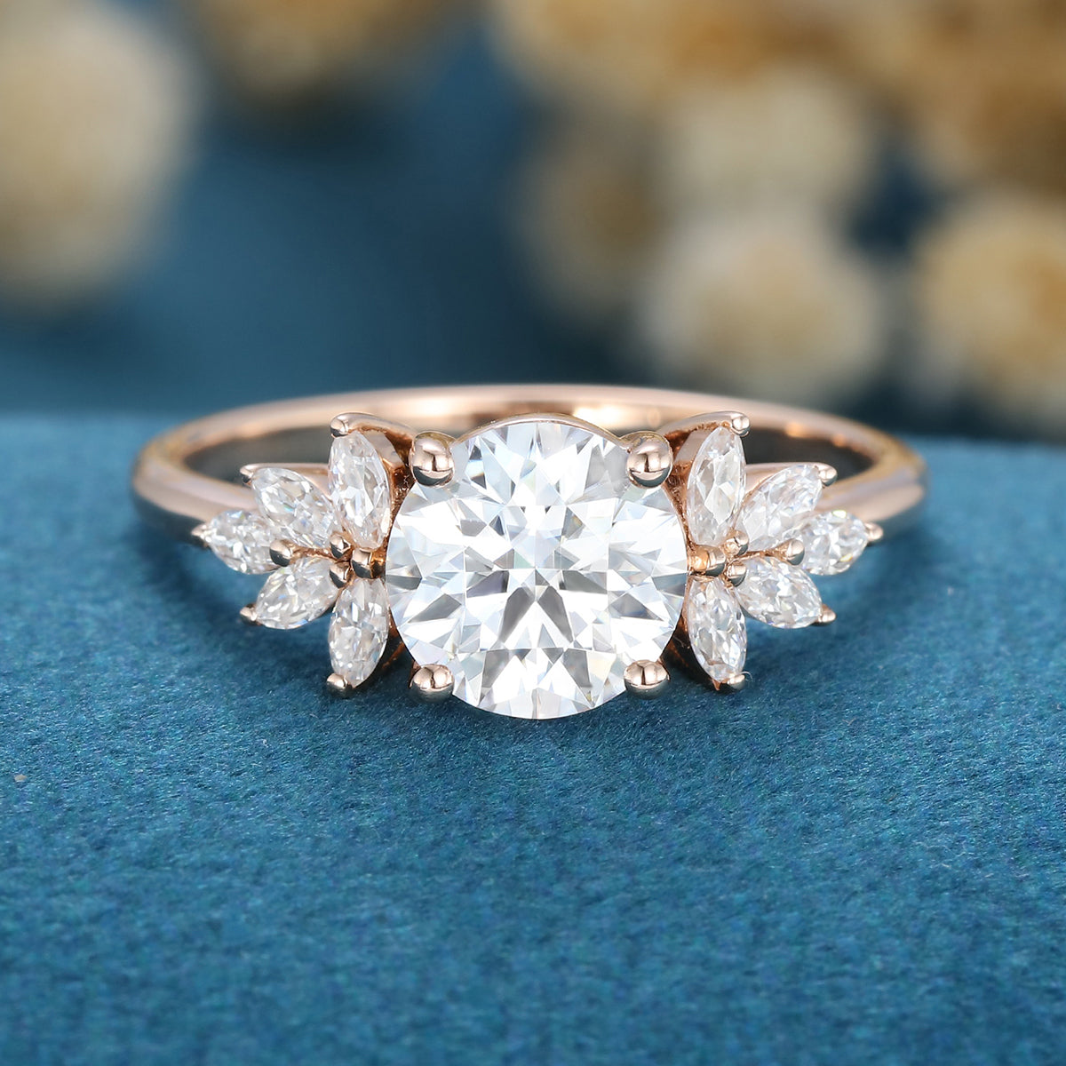 1.1 CT Round Cluster Lab Grown Diamond Engagement Ring