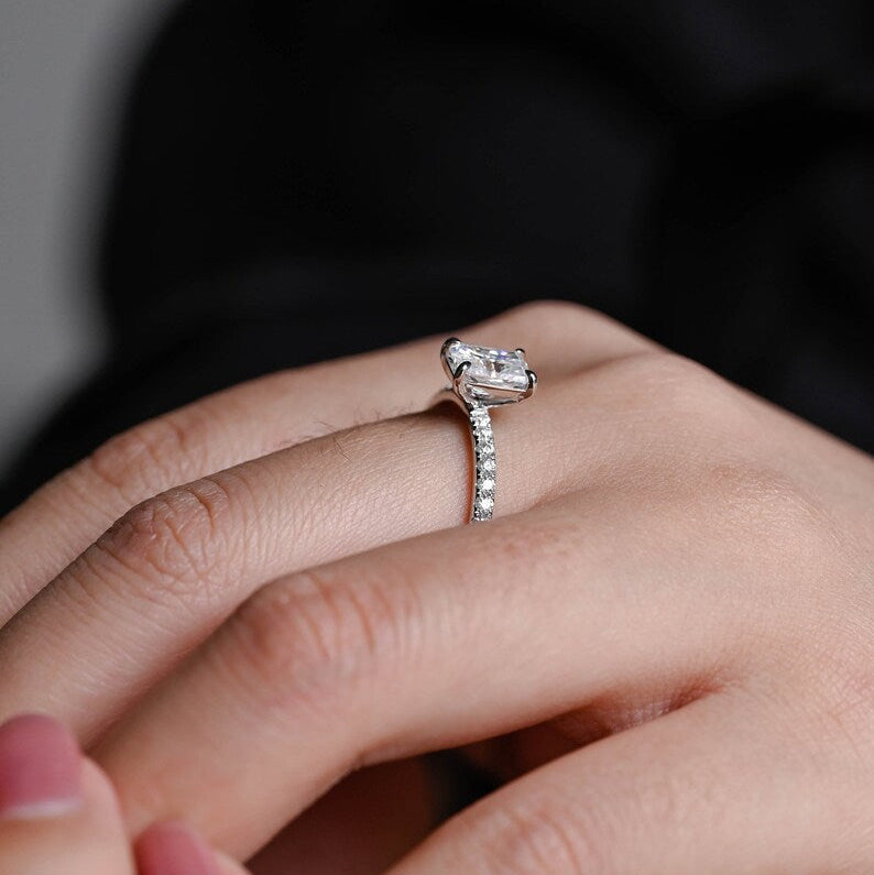 Stunning 1.0 - 2.0 CT Radiant Moissanite Engagement Ring with Pave Design 4