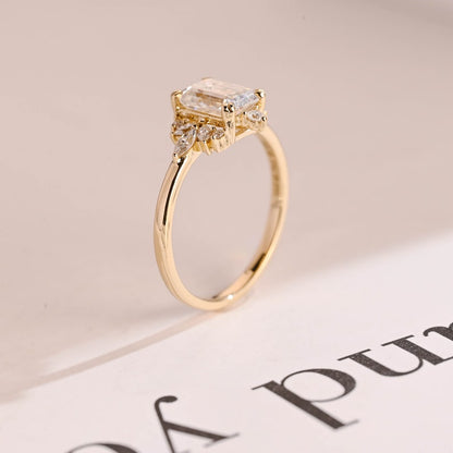 Stunning 1.0 - 2.0 CT Emerald Moissanite Engagement Ring With Cluster Design 5