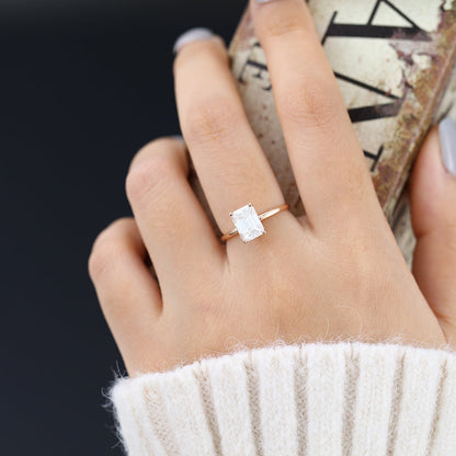 1.6 CT Emerald Solitaire Lab-Grown Diamond Engagement Ring