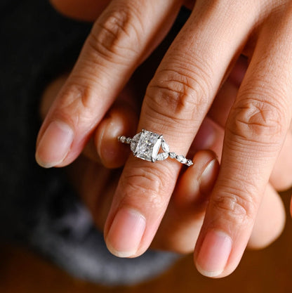 Stunning 1.0 - 2.0 CT Radiant Moissanite Engagement Ring with Double Shank & Pave Design 2