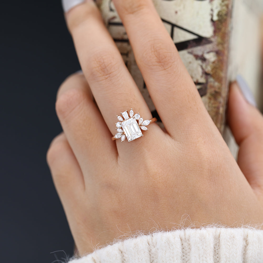 1.6 CT Emerald Cluster Lab-Grown Diamond Engagement Ring