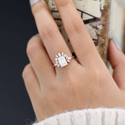 1.6 CT Emerald Cluster Lab-Grown Diamond Engagement Ring