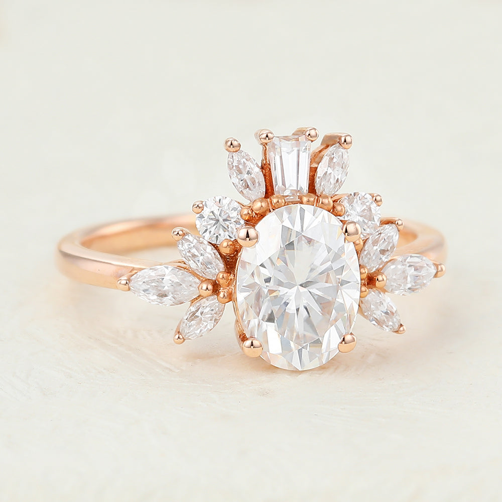 1.33 CT Oval Cluster Moissanite Engagement Ring