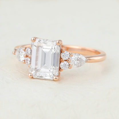 1.6 CT Emerald Cluster Moissanite Engagement Ring