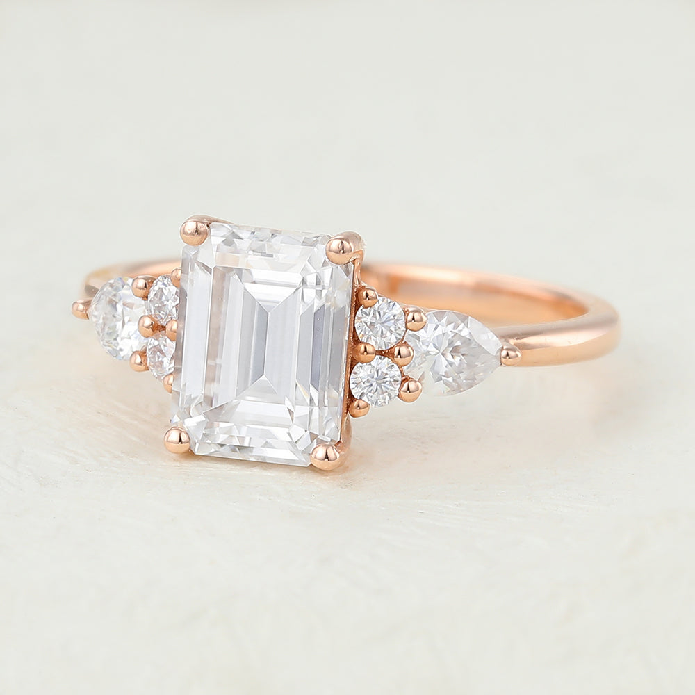 1.6 CT Emerald Cluster Lab-Grown Diamond Engagement Ring