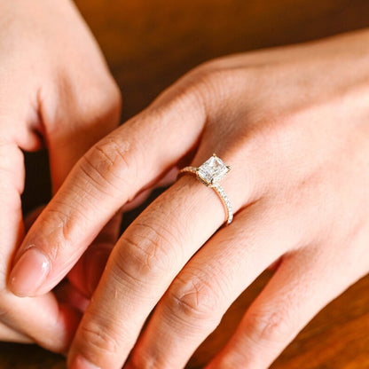 Stunning 1.0 - 2.0 CT Radiant Moissanite Engagement Ring with Pave & Hidden Halo Design 6