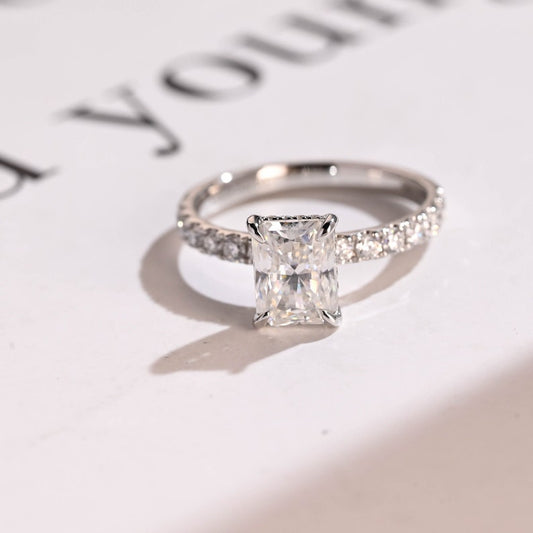Stunning 1.5 - 2.5 CT Radiant Moissanite Engagement Ring with Pave & Hidden Halo Design 1