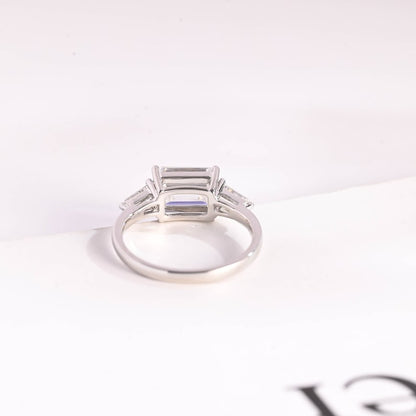 Stunning 1.0 - 2.0 CT Emerald Moissanite Engagement Ring with Three Stone Design 4