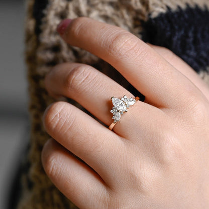 Stunning 1.0 - 2.0 CT Marquise Moissanite Engagement Ring with Cluster Design 2