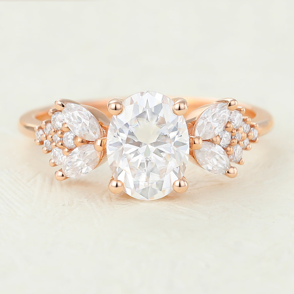 1.33 CT Oval Cluster Moissanite Engagement Ring