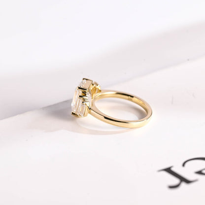 Stunning 1.0 - 2.0 CT Emerald Moissanite Engagement Ring With Cluster Design 7