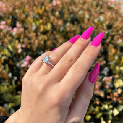 Stunning 1.73 CT Emerald Moissanite Engagement Ring with Hidden Halo & Pave Design 2