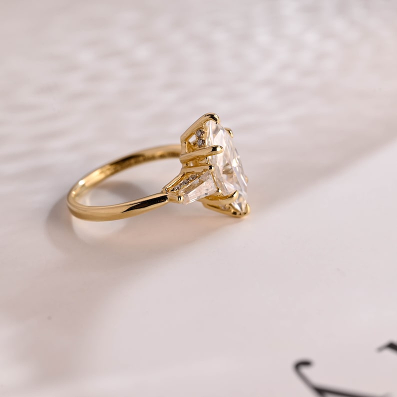 Stunning 1.0 - 2.0 CT Marquise Moissanite Engagement Ring with Three Stone and Hidden Halo Design 10