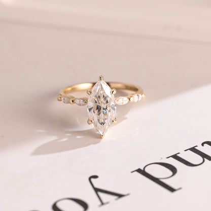 Stunning 1.0 - 2.0 CT Marquise Moissanite Engagement Ring with Pave & Hidden Halo Design 1