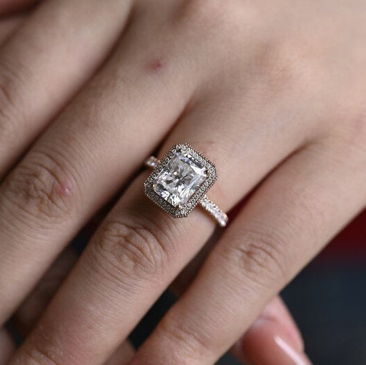 Stunning 1.0 - 2.0 CT Radiant Moissanite Engagement Ring with Pave & Halo Design 4