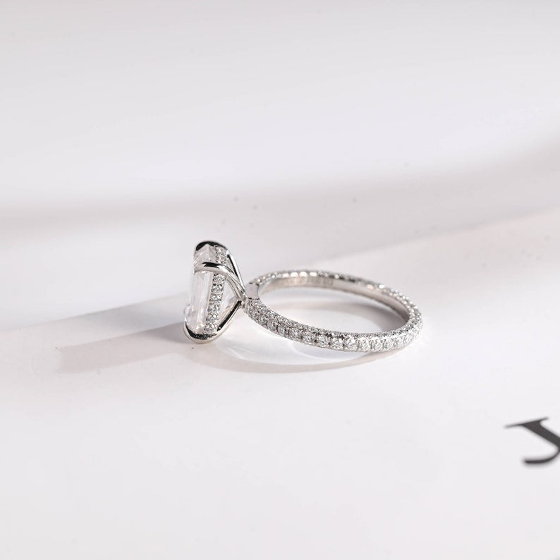 Stunning 1.0 - 2.0 CT Emerald Moissanite Engagement Ring with Hidden Halo Design 6