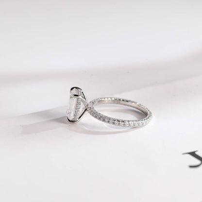 Stunning 1.0 - 2.0 CT Emerald Moissanite Engagement Ring with Hidden Halo Design 6