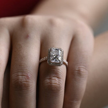 Stunning 1.0 - 2.0 CT Radiant Moissanite Engagement Ring with Pave & Halo Design 2